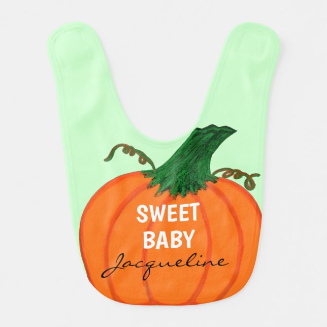  Sweet Baby Name Orange Pumpkin Bib (Front)