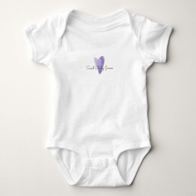 Sweet Baby NAME Purple Watercolor Heart Love  Baby Bodysuit (Front)