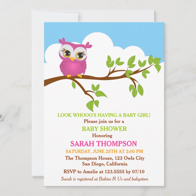 Sweet Baby Owl Baby Shower Invitation (Front)
