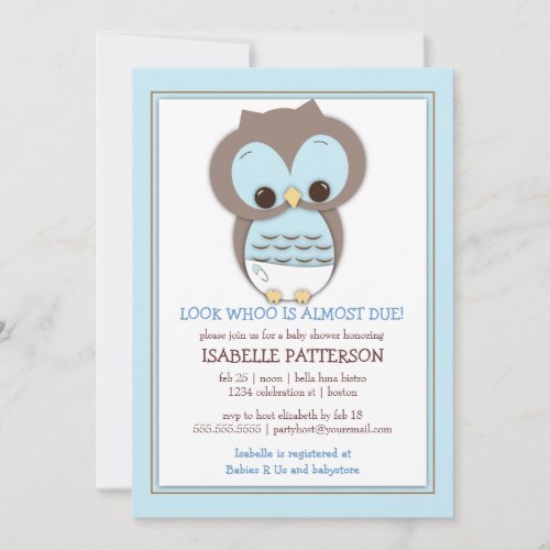 Sweet Baby Owl Boy Whoo Baby Shower Invitation