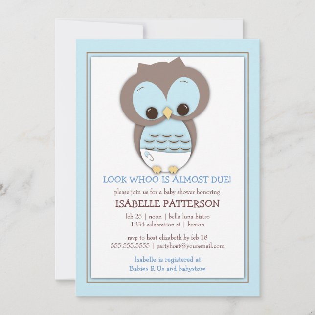 Sweet Baby Owl Boy Whoo Baby Shower Invitation (Front)
