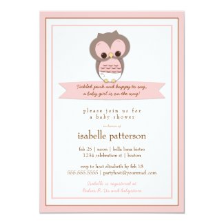 Sweet Baby Owl It's a Girl Baby Shower Invitation