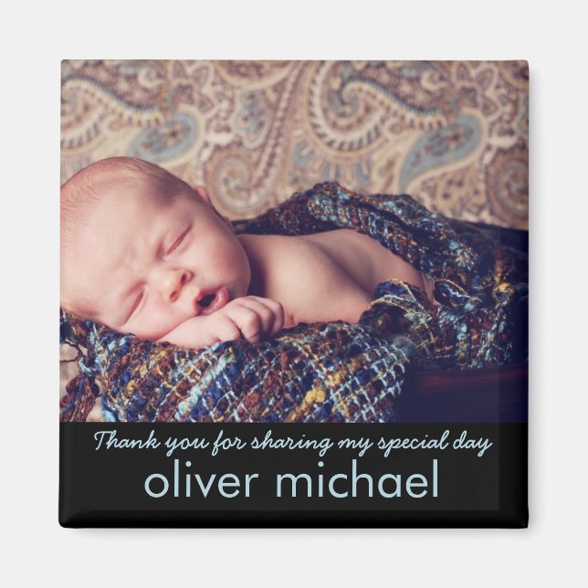 Sweet Baby Photo Blue Keepsake Thank You Magnet (Front)