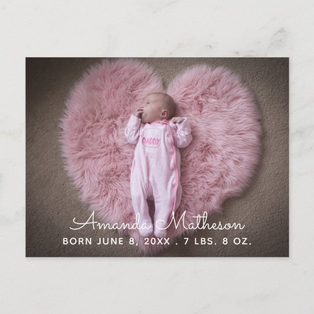 Sweet Baby Photo Script Name Overlay Birth Announcement Postcard (Front)