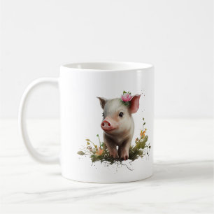Sweet Baby Piglet with Flowers Cute Farm Animal Coffee Mug