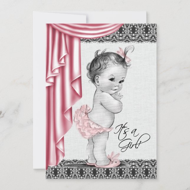 Sweet Baby Pink and Black Baby Shower Invitation (Front)