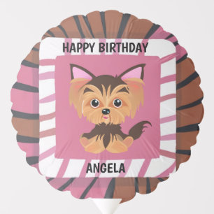 Sweet Baby Pink and Brown Yorkie  Balloon