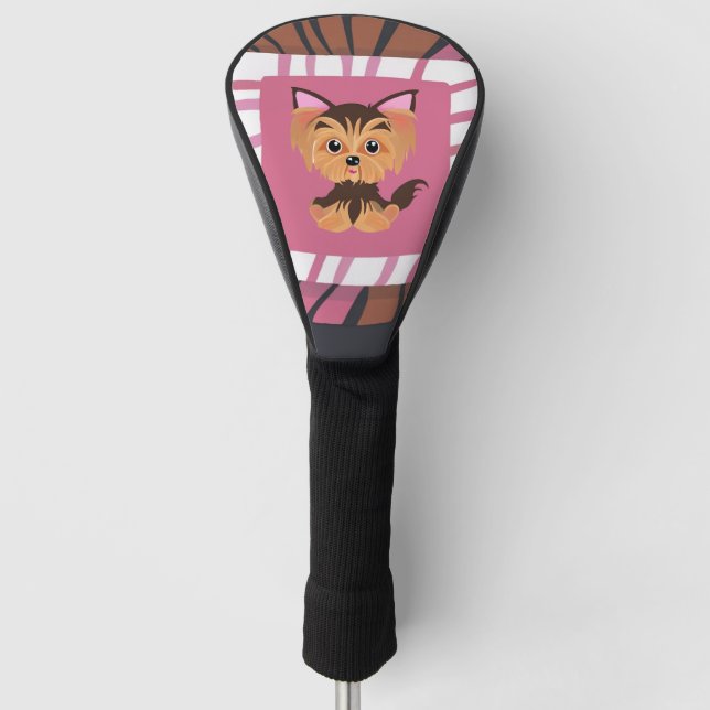Sweet Baby Pink and Brown Yorkie  Golf Head Cover (Front)