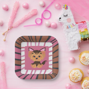 Sweet Baby Pink and Brown Yorkie  Paper Plates