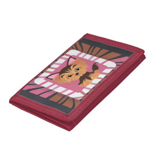 Sweet Baby Pink and Brown Yorkie Tri-fold Wallet