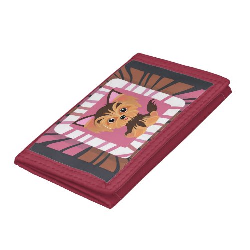 Sweet Baby Pink and Brown Yorkie  Trifold Wallet