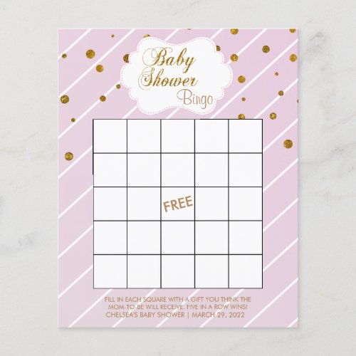 Sweet Baby Pink and Gold Baby Shower _ Bingo Flyer