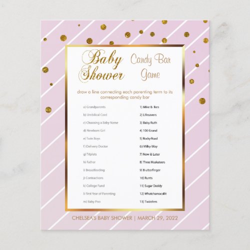 Sweet Baby Pink and Gold Baby Shower _ Candy Bar Flyer