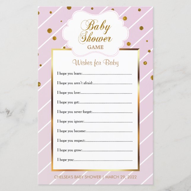 Sweet Baby Pink and Gold Baby Shower - Wishes (Front)