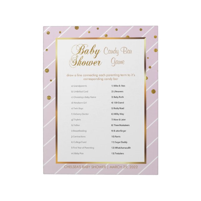 Sweet Baby Pink and Gold Confetti - Candy Bar Notepad (Rotated)