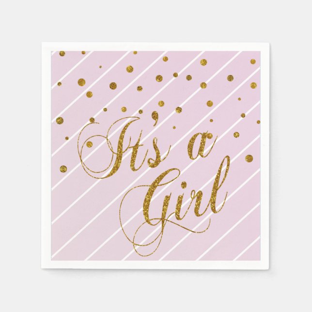 Sweet Baby Pink and Gold Confetti Paper Napkins (Front)