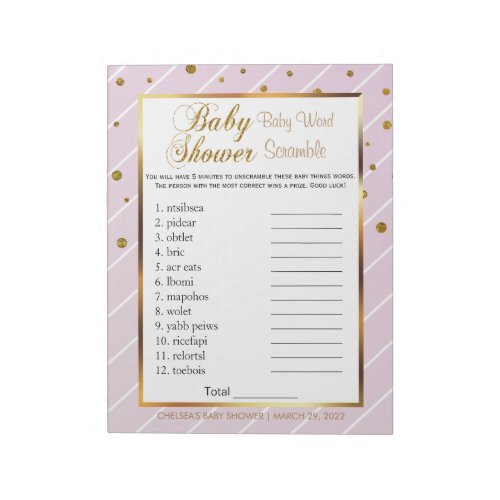 Sweet Baby Pink and Gold Confetti _ Scramble Notepad