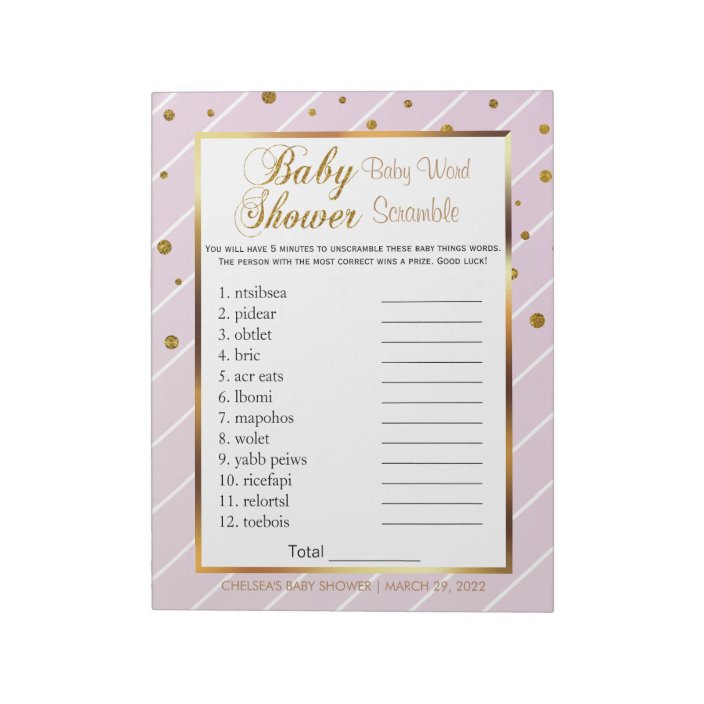 Sweet Baby Pink and Gold Confetti - Scramble Notepad | Zazzle