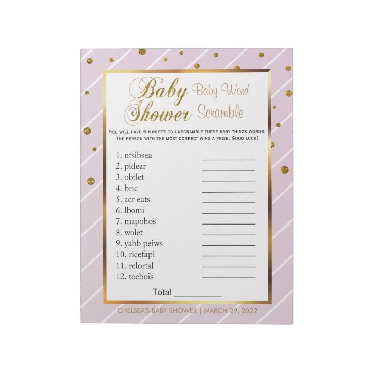 Sweet Baby Pink and Gold Confetti - Scramble Notepad | Zazzle