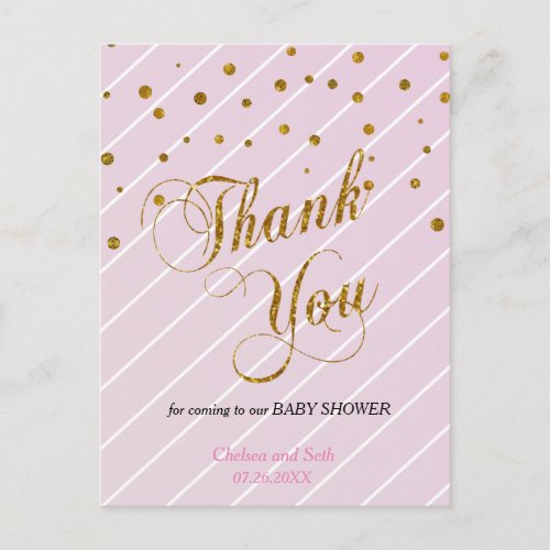 Sweet Baby Pink and Gold Confetti _ Thank You Postcard