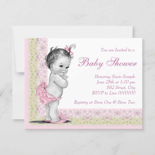 Sweet Baby Pink and Green Baby Shower Custom Announcements