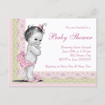 Sweet Baby Pink And Green Baby Shower Invitation by The_Vintage_Boutique at Zazzle