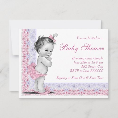 Sweet Baby Pink and Purple Baby Shower Announcement