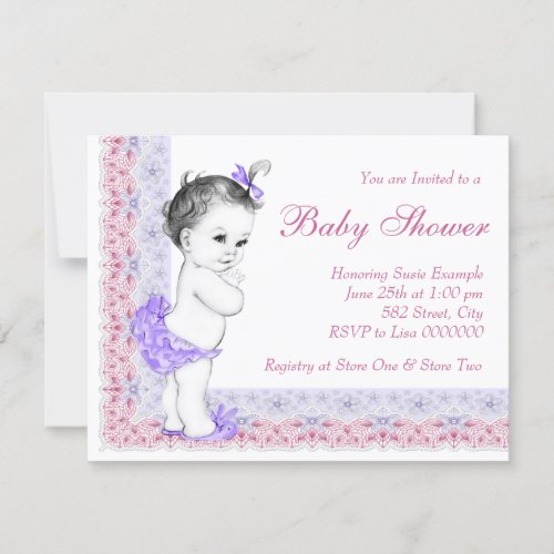 Sweet Baby Pink and Purple Baby Shower Custom Invites