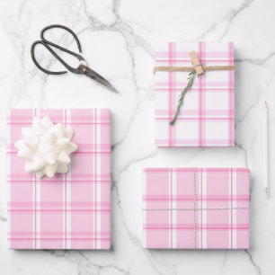 Sweet Baby Pink and White Plaid Pattern Wrapping Paper Sheets
