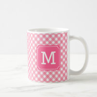 Sweet Baby Pink Gingham Personalize Monogram Coffee Mug