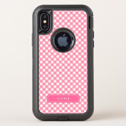 Sweet Baby Pink Gingham Personalize OtterBox Defender iPhone X Case