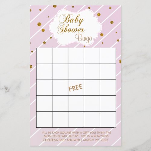 Sweet Baby Pink  Gold Baby Shower _ Bingo