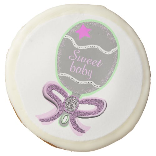 Sweet Baby Pink Star and Bow Rattle Favor Sugar Cookie