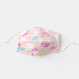 Sweet baby pink swimming mermaid cat pattern cloth face mask