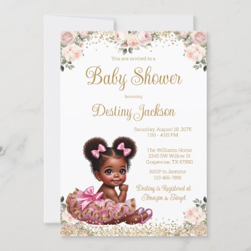 Sweet Baby Pink Tutu Rose Pink Gold Baby Shower Invitation