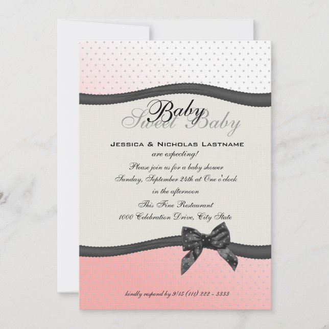 Sweet Baby Polka Dots and Bow Invitation (Front)