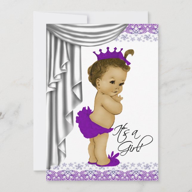 Sweet Baby Purple and Gray Baby Shower Invitation (Front)