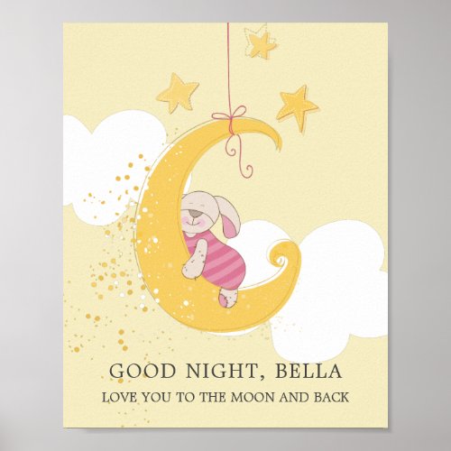 Sweet Baby Rabbit Moon Personalized Yellow Poster