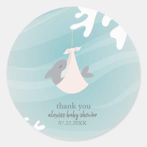 Sweet Baby Shark Baby Shower Thank You Classic Round Sticker