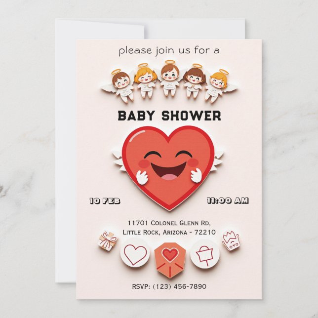 Sweet Baby Shower Card with Heart and Angels (Front)