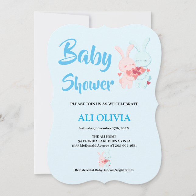 Sweet baby shower for bunny lovers invitation (Front)