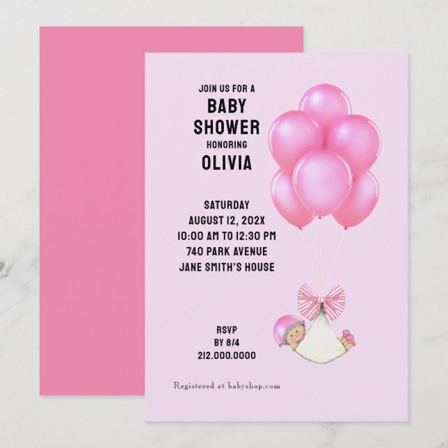 Sweet Baby Shower Girl Invitation (Front/Back)