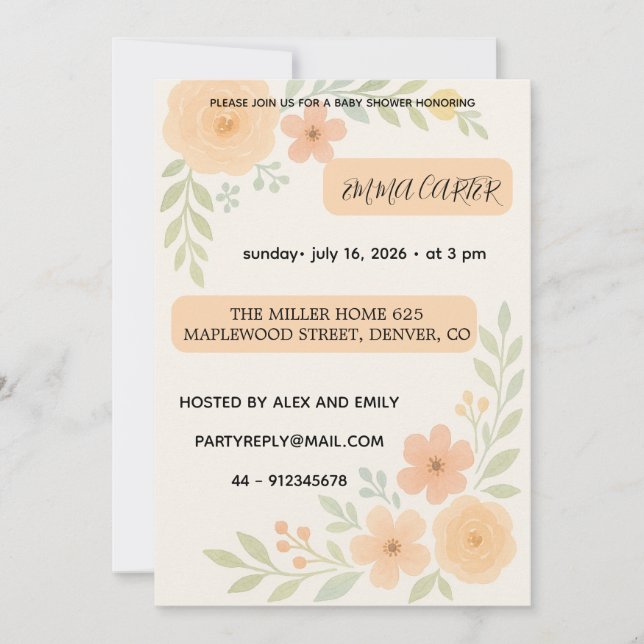 Sweet Baby Shower Invitation flowers (Front)
