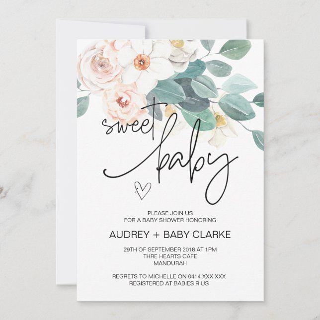 Sweet Baby Shower Party Cute Blush Floral Invitation (Front)
