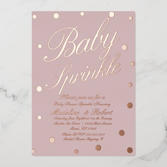 Sweet Baby Shower Sprinkle Gold Dots  Pressed  Foil Invitation (Front)