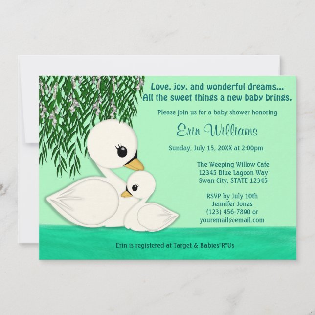 Sweet Baby Swan Baby Shower invitation Mommy Kiss (Front)