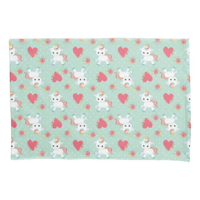 Sweet Baby Unicorn hearts and Polka dot Pattern Pillow Case (Front)