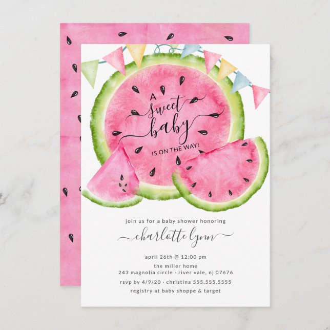 Sweet Baby Watermelon Baby Shower Invitation (Front/Back)