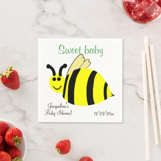 Sweet Baby Yellow Bumble Bee Baby Shower Paper Napkins (Insitu)
