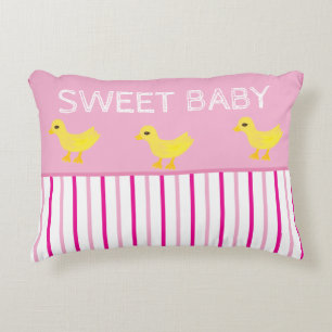Sweet Baby Yellow Ducks Pink White Stripes Accent Pillow